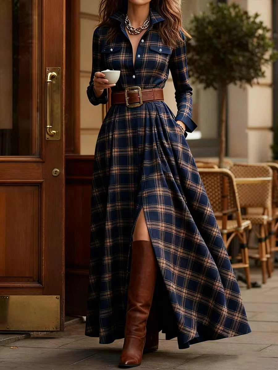 Kleid mit asymmetrischem Saum und Umlegekragen für Damen