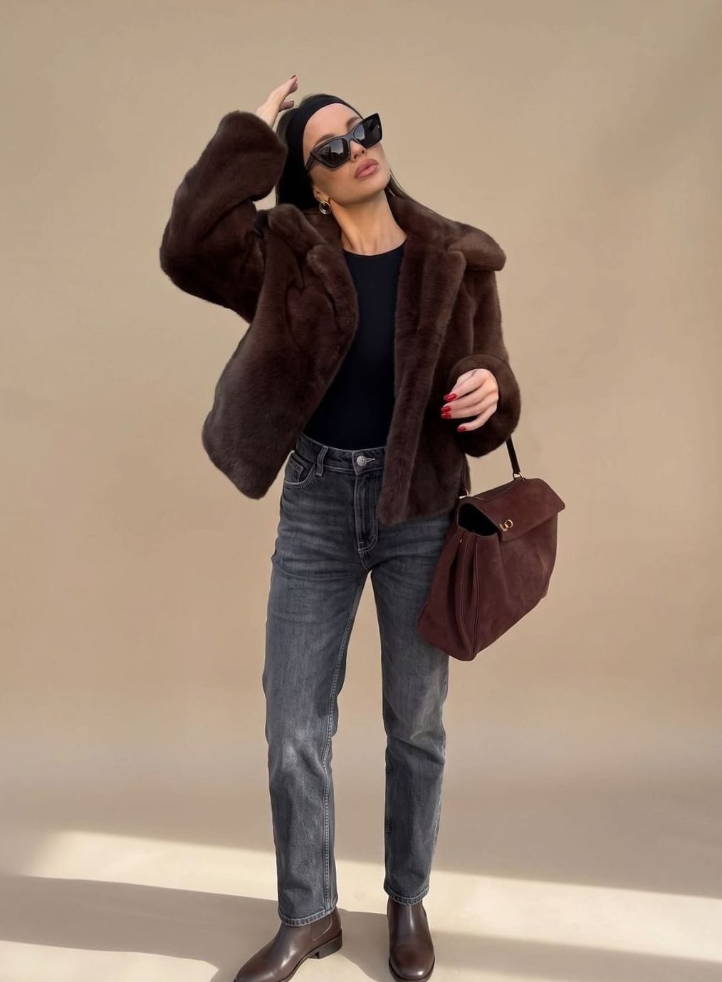 Winterjacke Damen Kunstpelzmantel kurz mit breitem Umlegekragen