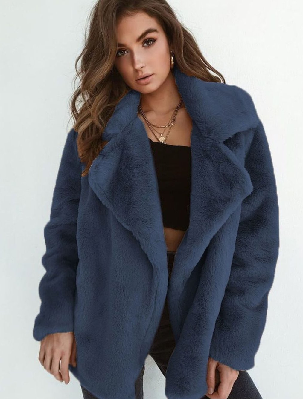 Wintermantel Damen Kunstpelzmantel Oversized Teddyfell Reverskragen