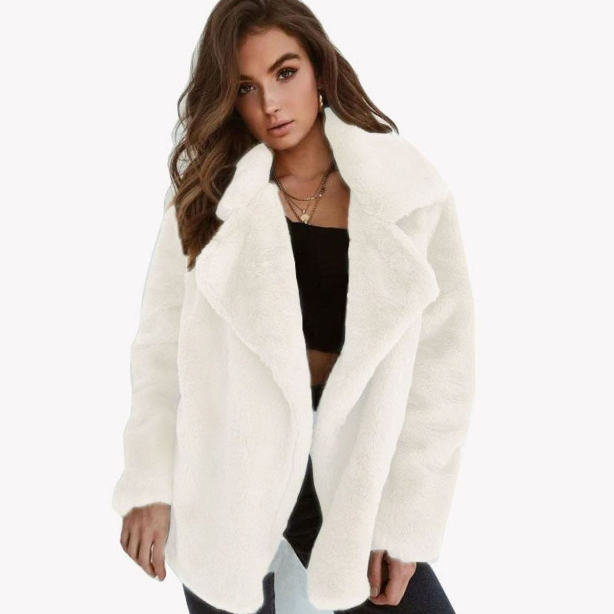 Wintermantel Damen Kunstpelzmantel Oversized Teddyfell Reverskragen