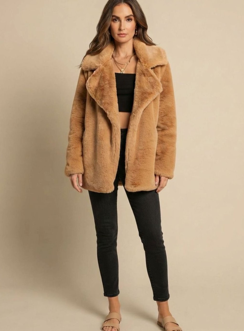 Wintermantel Damen Kunstpelzmantel Oversized Teddyfell Reverskragen
