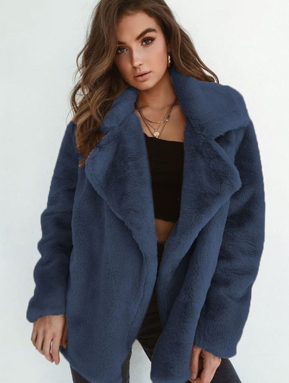 Wintermantel Damen Kunstpelzmantel Oversized Teddyfell Reverskragen