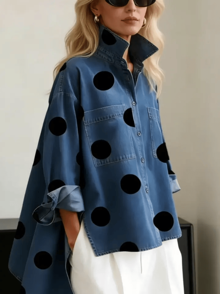 Langarmshirt mit Punkten und lockerem Schnitt für Damen