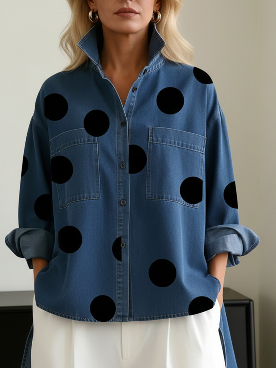 Langarmshirt mit Punkten und lockerem Schnitt für Damen