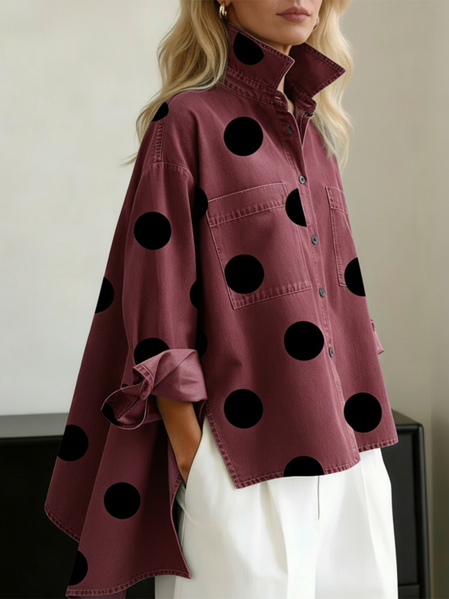 Langarmshirt mit Punkten und lockerem Schnitt für Damen