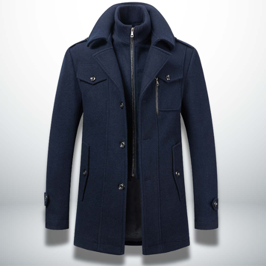 Mantel mit Knopffront, Kragen und Taschen für Herren in Dunkelblau
