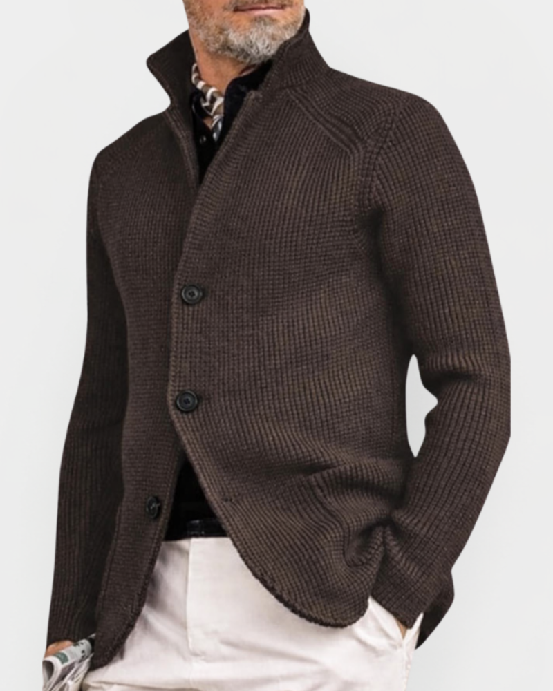 Strickjacke mit hohem Kragen und Knopffront für Herren in Braun - Ansicht 5