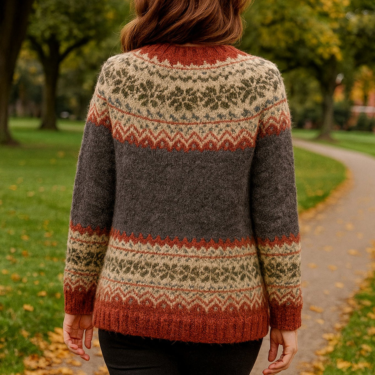 Norweger Strickjacke mit Rundhals und Knopfleiste für Damen in Grau - Ansicht 3