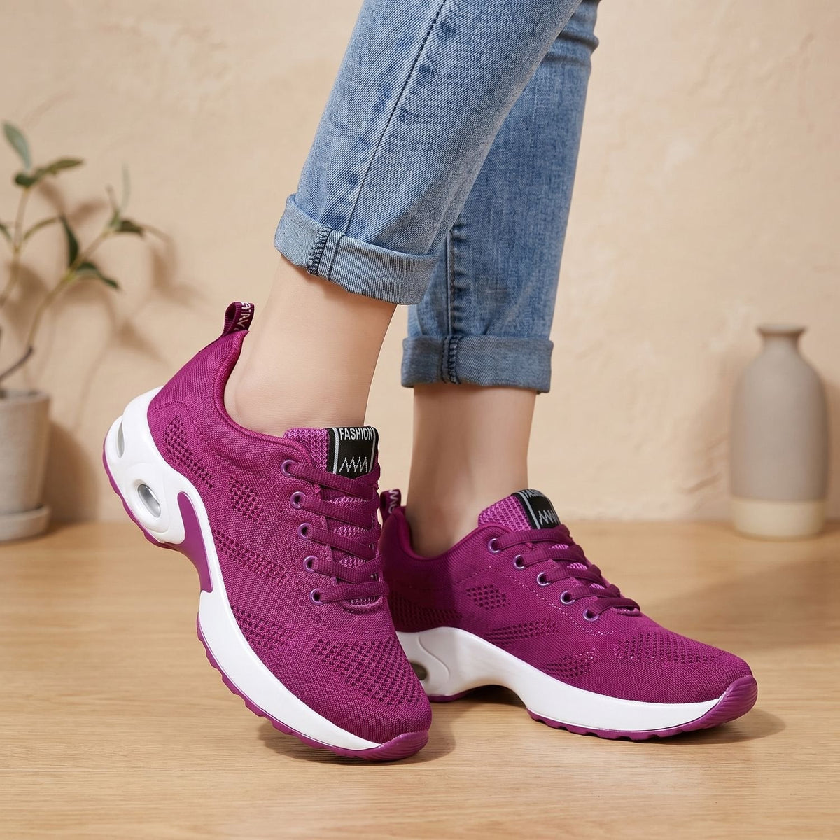 Orthopädische Schuhe Damen atmungsaktiv mit Luftkissen-Dämpfung, Plateausneaker