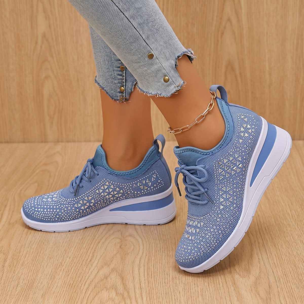 Orthopädische Schuhe Damen aus Strick, atmungsaktiv mit Strass