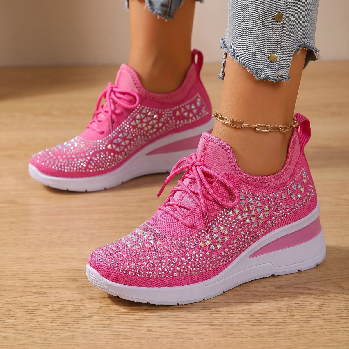 Orthopädische Schuhe Damen aus Strick, atmungsaktiv mit Strass