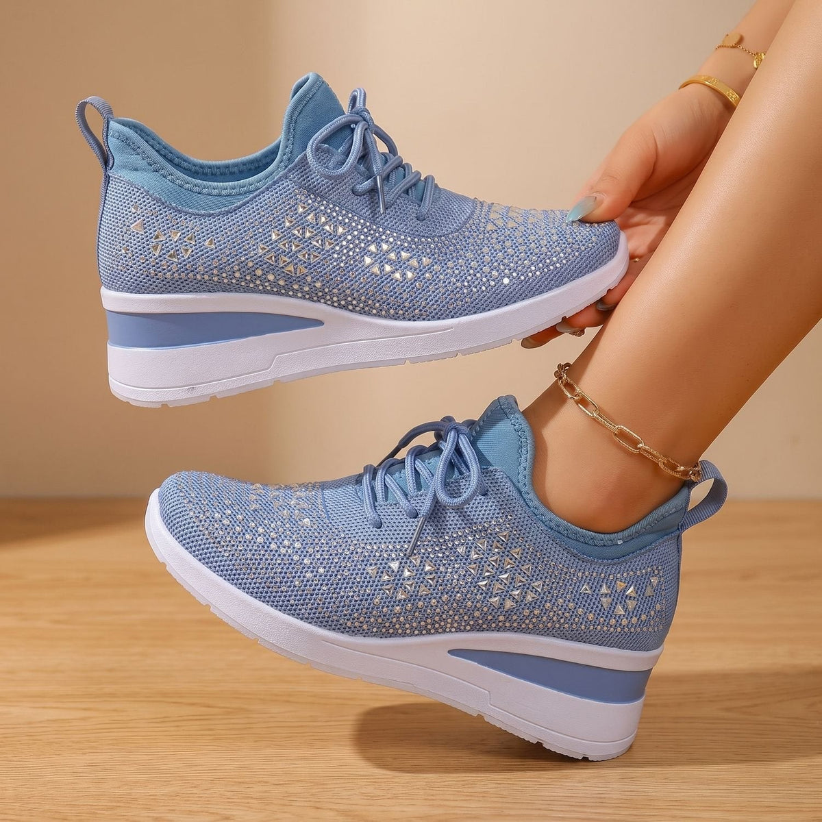 Orthopädische Schuhe Damen aus Strick, atmungsaktiv mit Strass