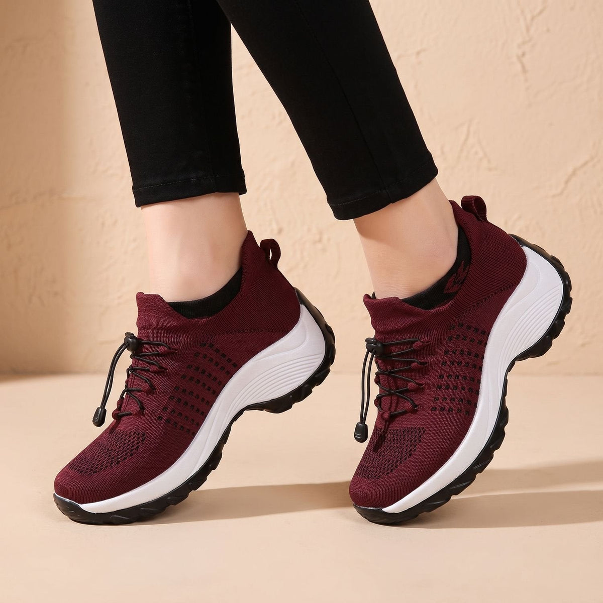 Orthopädische Schuhe Damen aus Strick mit Plateau, atmungsaktive Sneaker