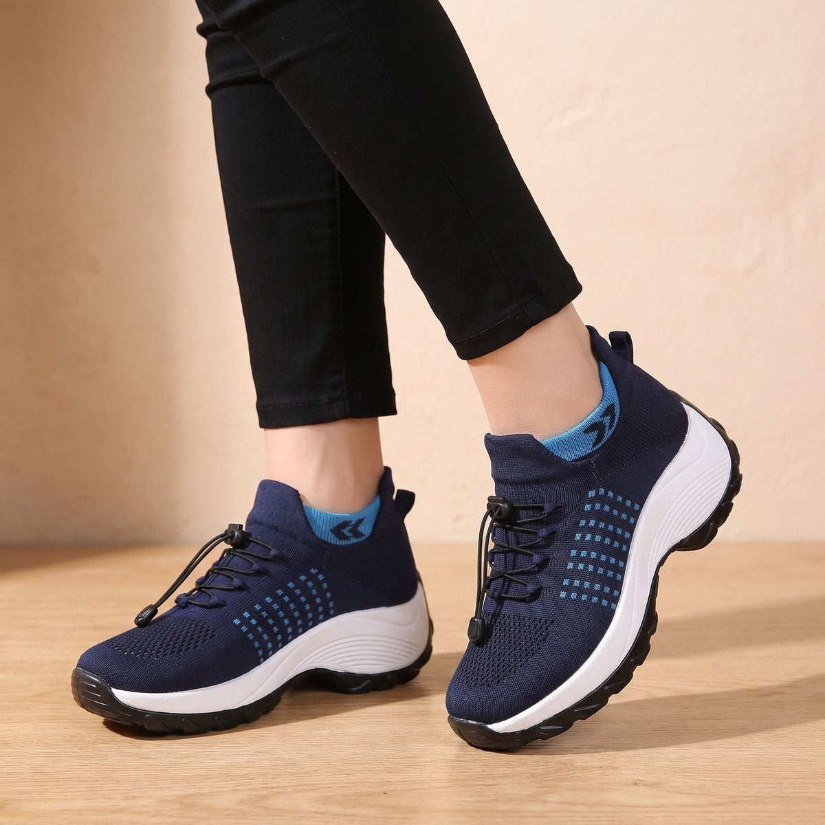 Orthopädische Schuhe Damen aus Strick mit Plateau, atmungsaktive Sneaker