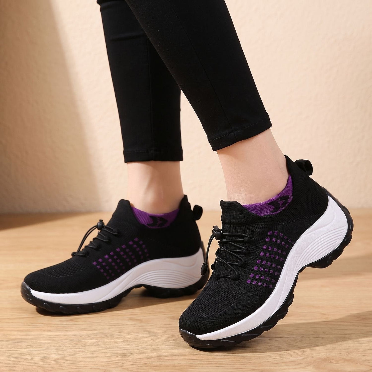 Orthopädische Schuhe Damen aus Strick mit Plateau, atmungsaktive Sneaker
