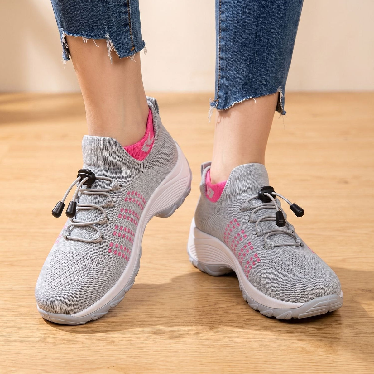 Orthopädische Schuhe Damen aus Strick mit Plateau, atmungsaktive Sneaker