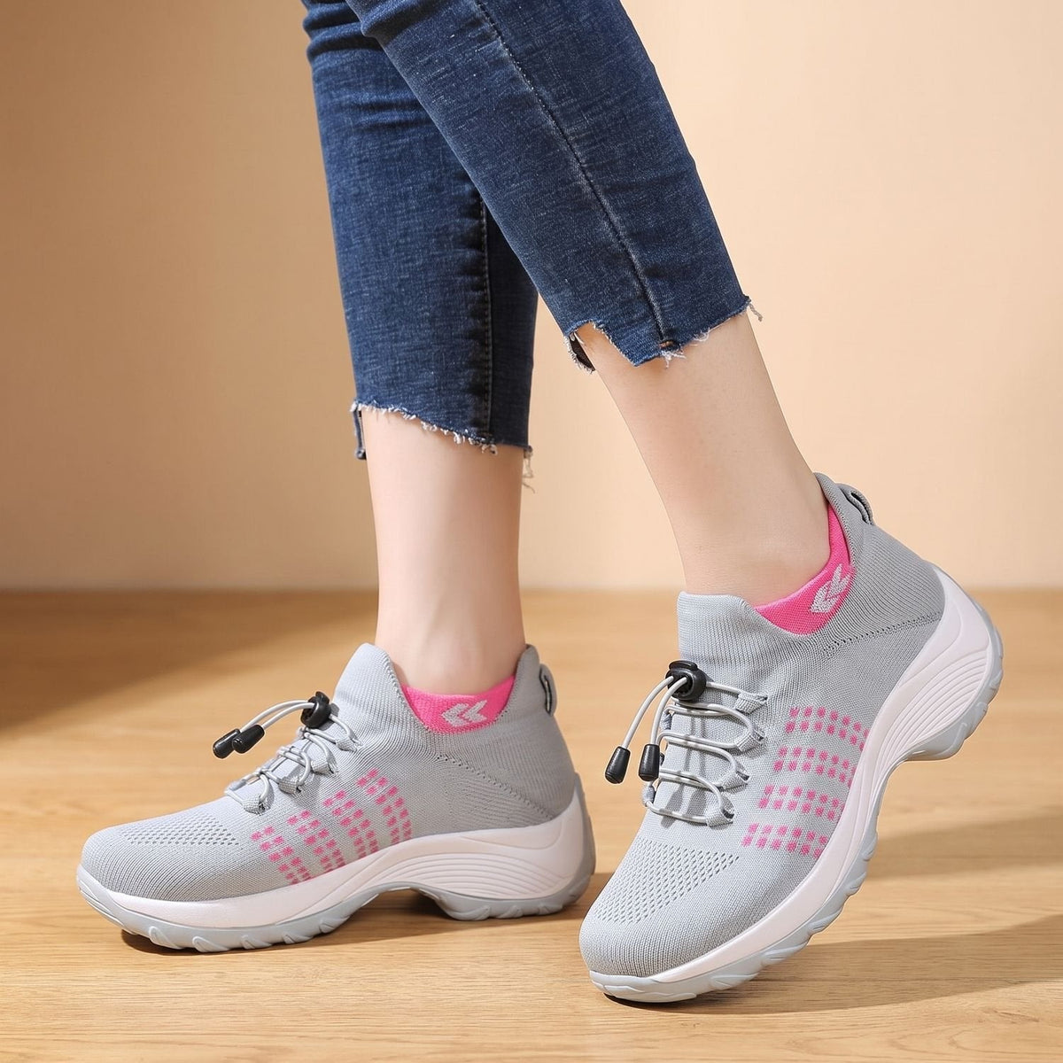 Orthopädische Schuhe Damen aus Strick mit Plateau, atmungsaktive Sneaker
