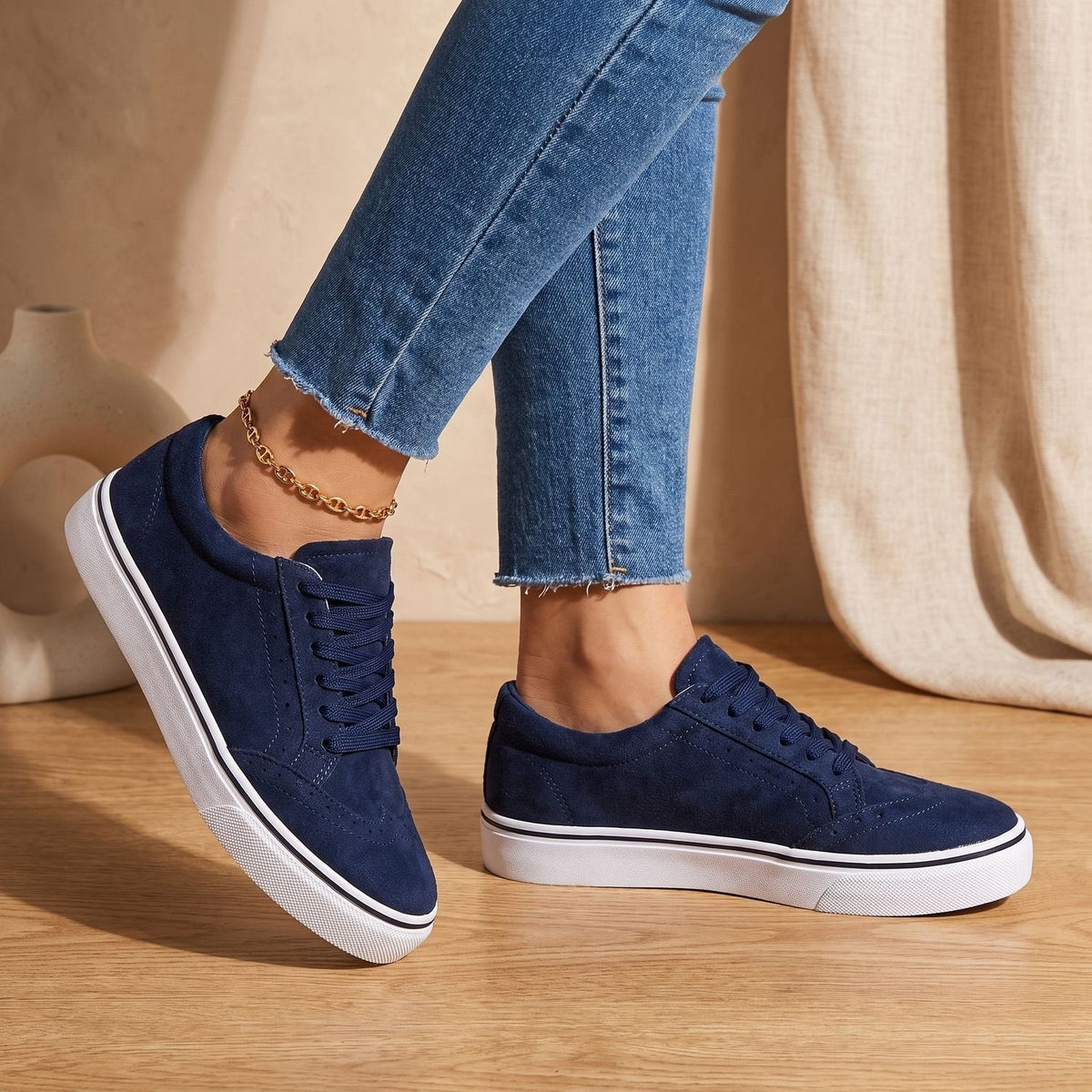Orthopädische Schuhe Damen mit Schnürung, Plateau-Sneaker mit Lochmuster