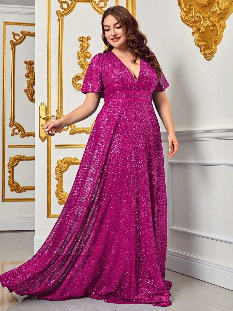 Pailletten Kleid in Maxilänge mit V-Ausschnitt Rosa für Damen