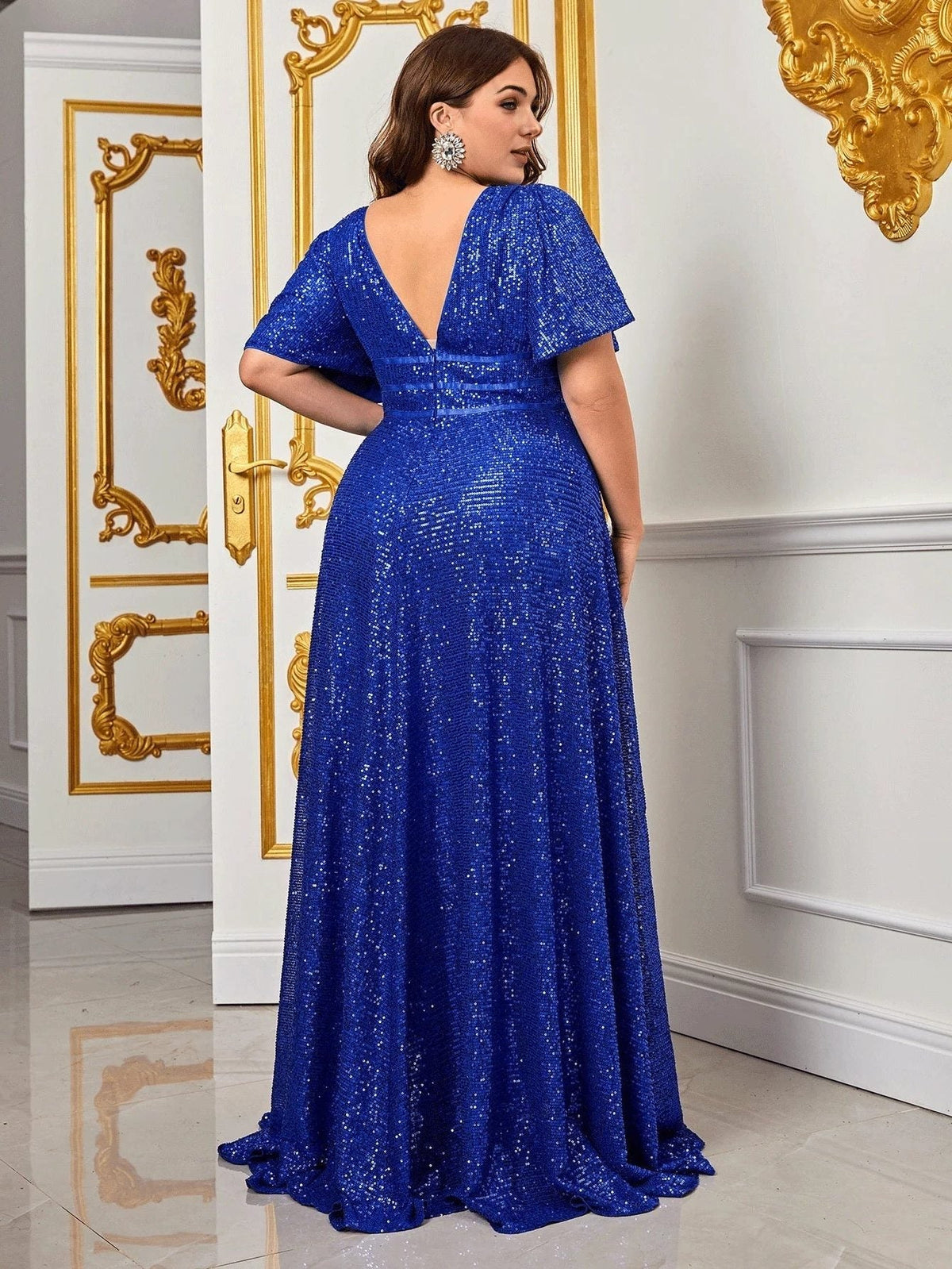 Pailletten Kleid in Maxilänge mit V-Ausschnitt Rosa für Damen