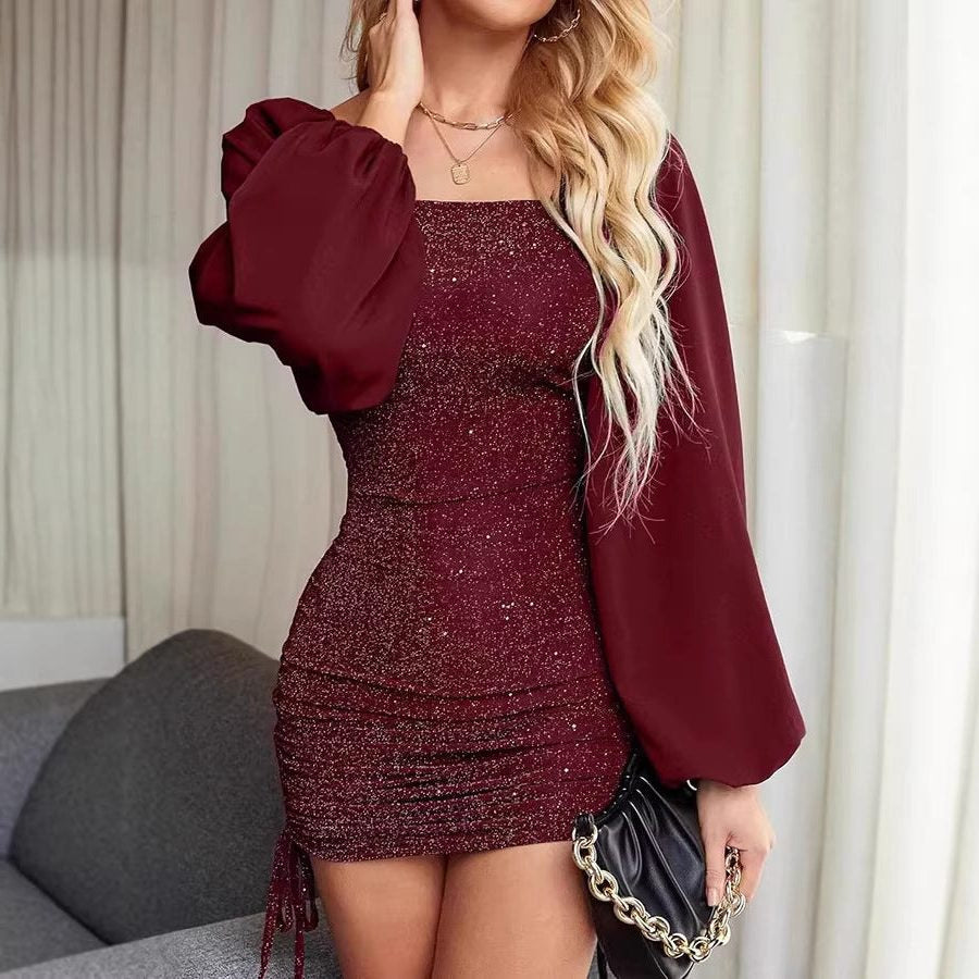 Pailletten Kleid in Minilänge mit Ballonärmeln für Damen