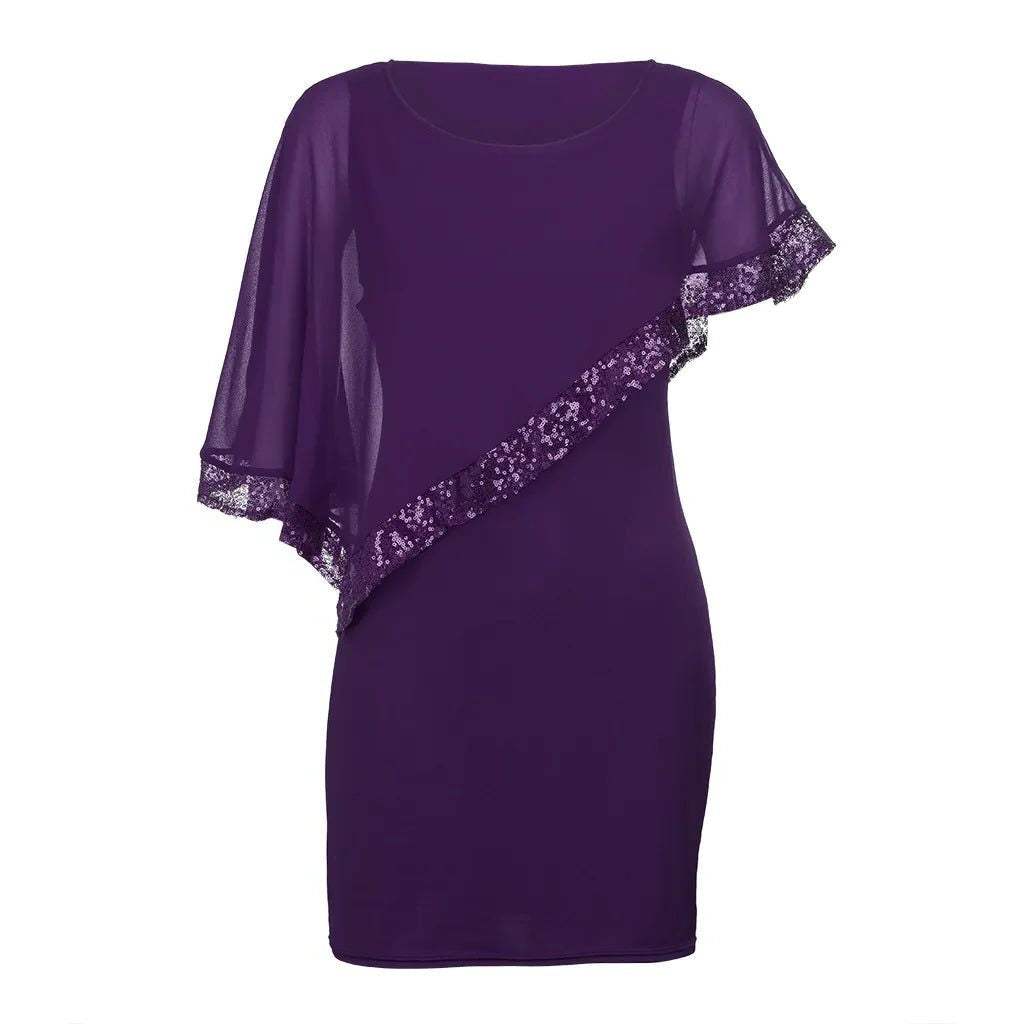 Pailletten Kleid knielang mit Rundhalsausschnitt für Damen