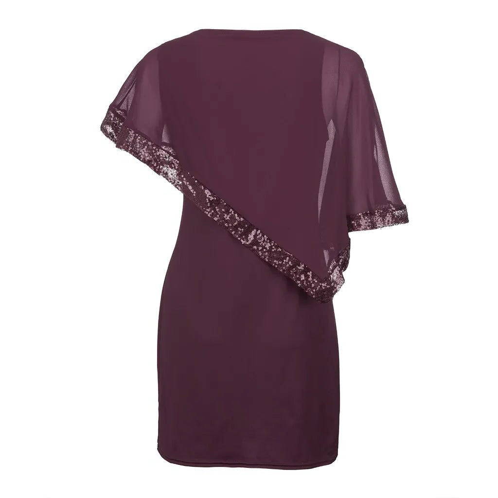 Pailletten Kleid knielang mit Rundhalsausschnitt für Damen
