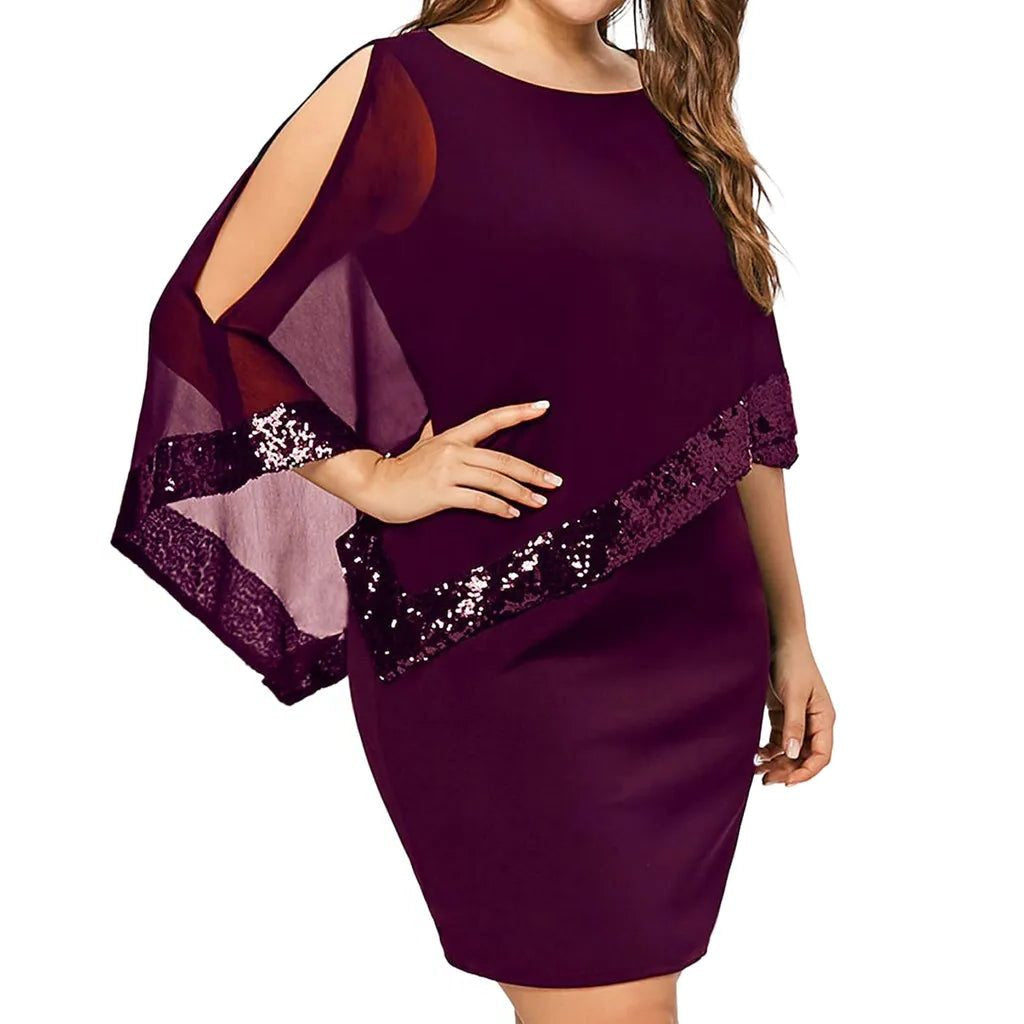 Pailletten Kleid knielang mit Rundhalsausschnitt für Damen