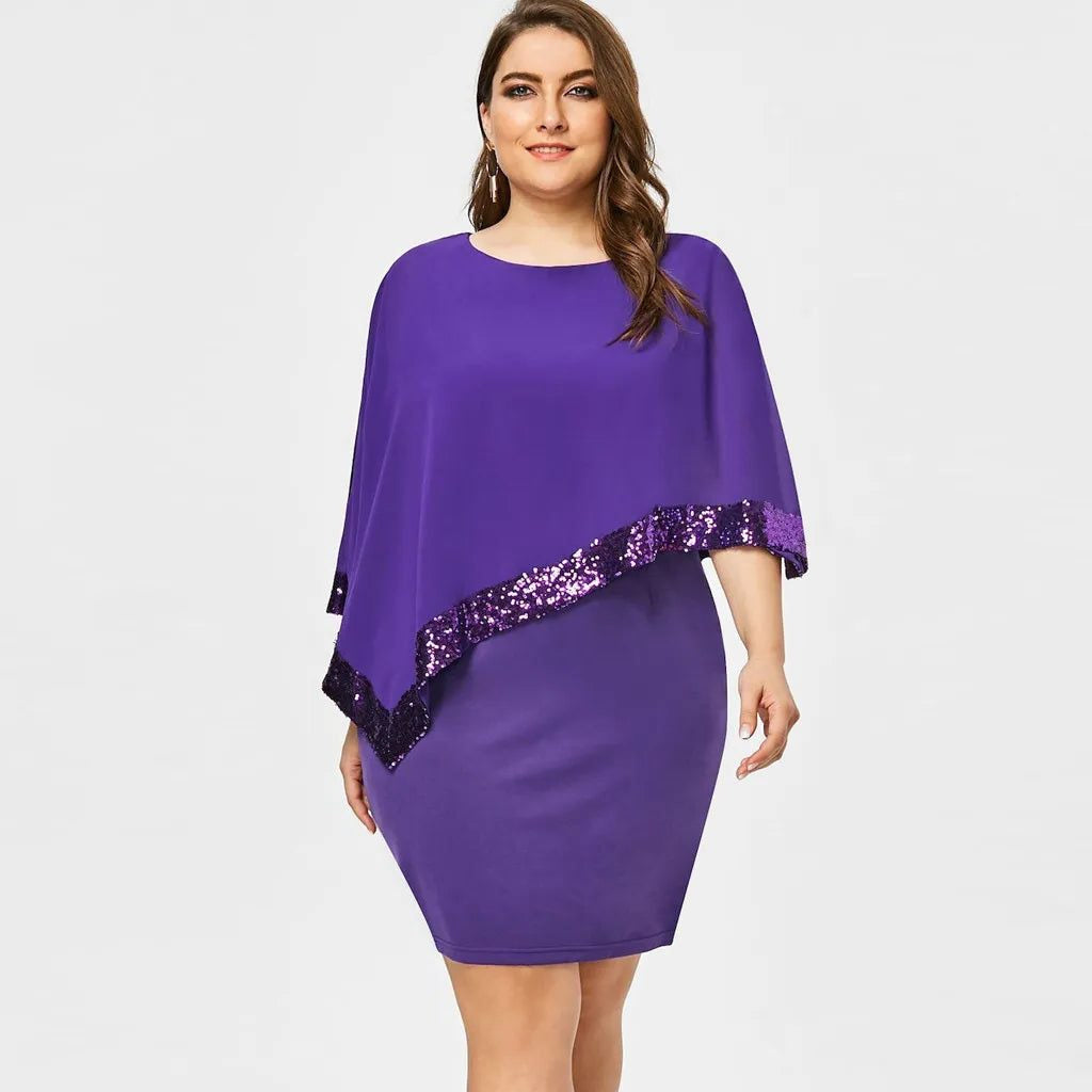 Pailletten Kleid knielang mit Rundhalsausschnitt für Damen