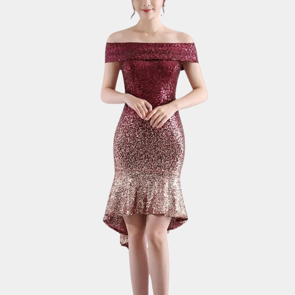 Pailletten Kleid mit Kurzärmeln und Vokuhila-Saum für Damen