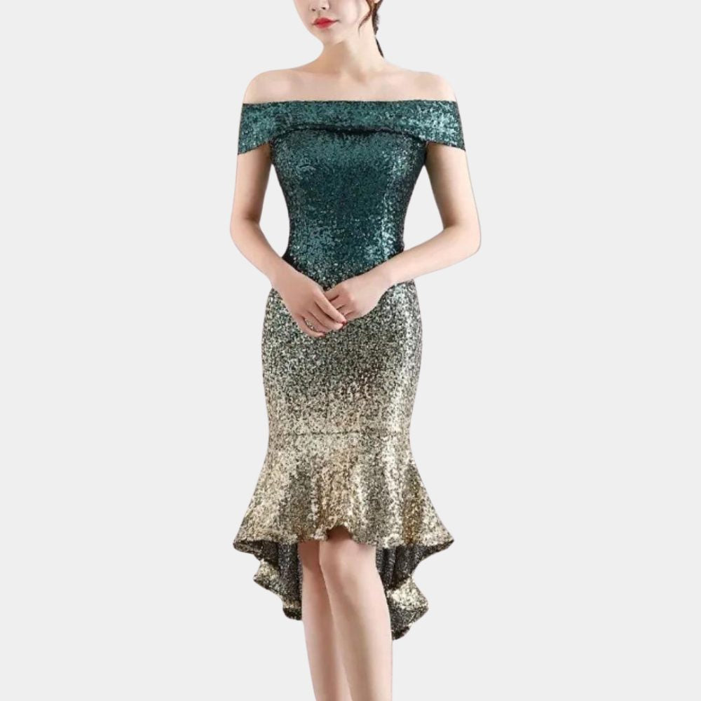 Pailletten Kleid mit Kurzärmeln und Vokuhila-Saum für Damen