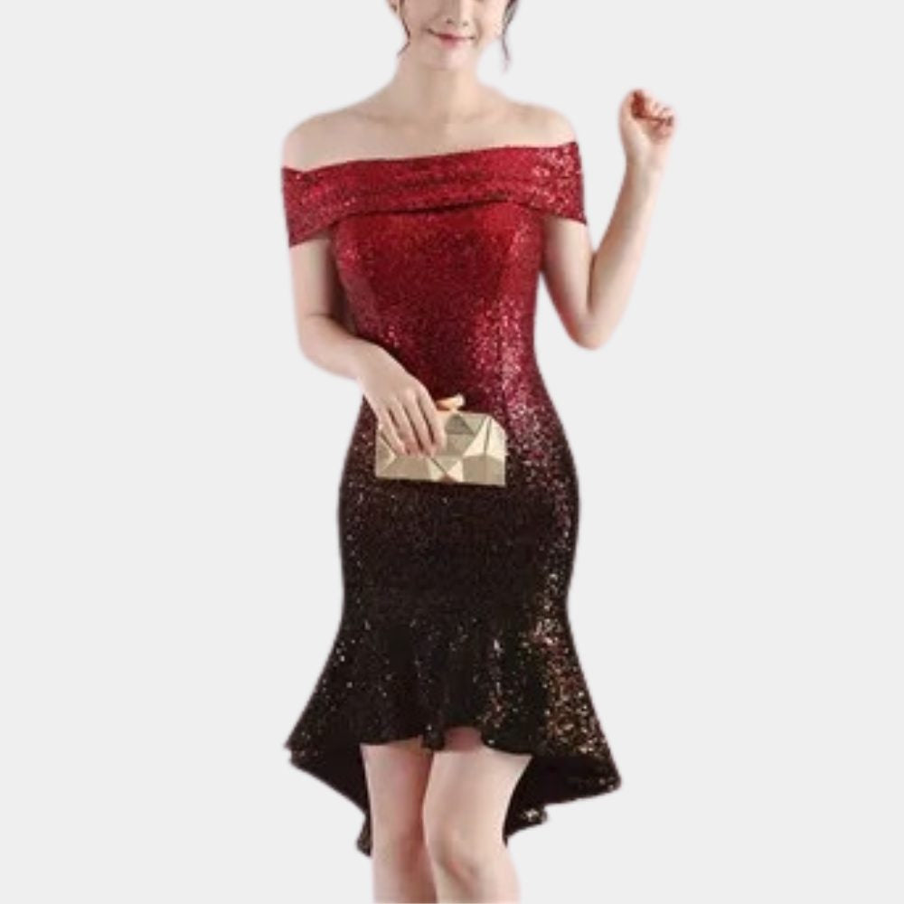 Pailletten Kleid mit Kurzärmeln und Vokuhila-Saum für Damen