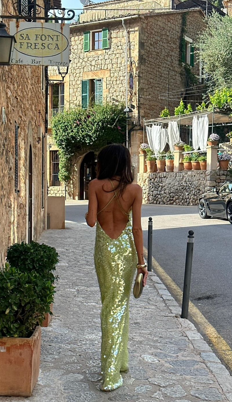 Pailletten Kleid mit offenem Rücken in Maxilänge für Damen