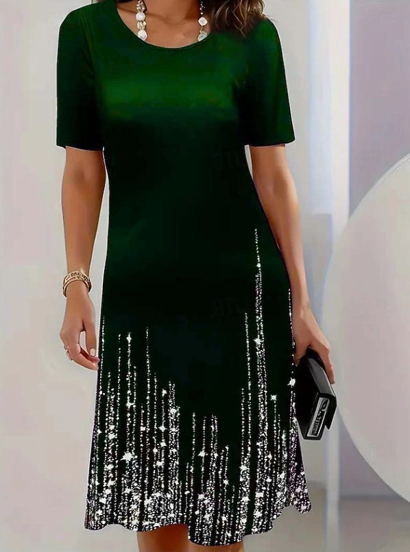 Pailletten Kleid mit Rundhals und kurzen Ärmeln für Damen