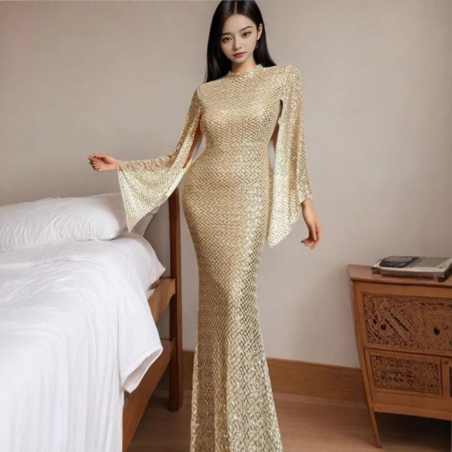 Pailletten Kleid mit schwingenden Ärmeln für Damen