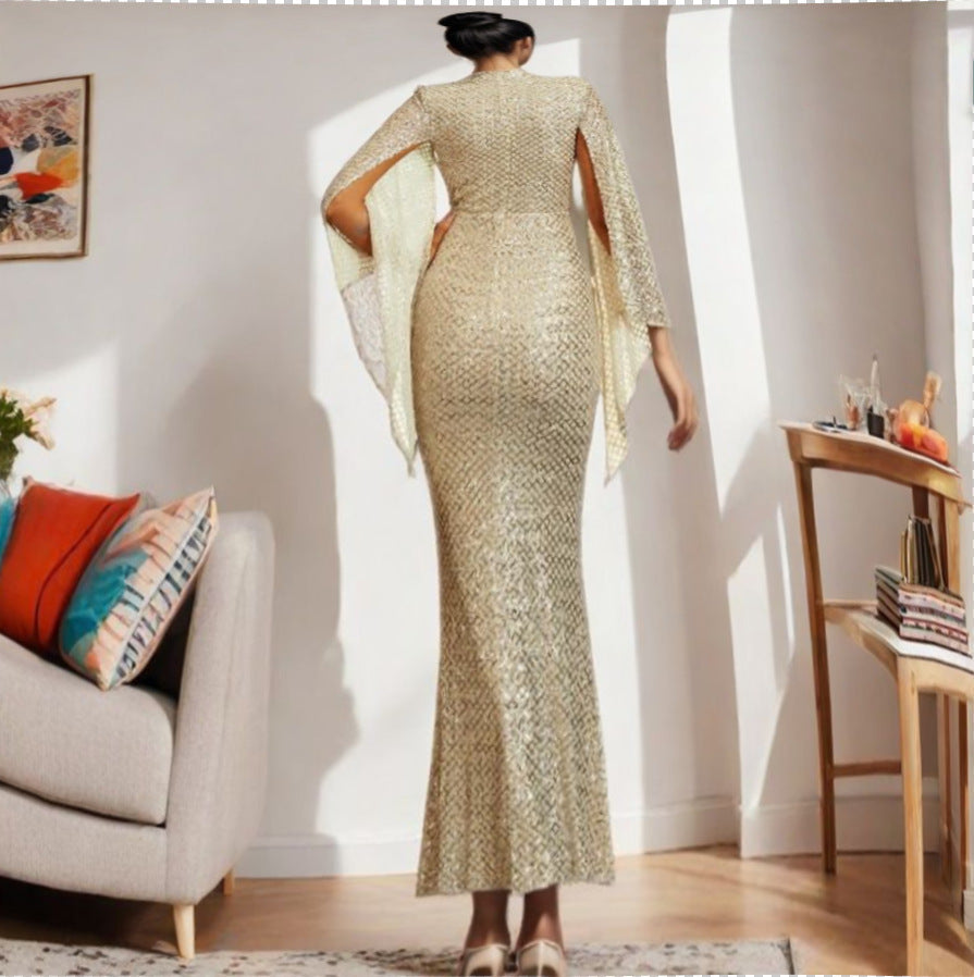 Pailletten Kleid mit schwingenden Ärmeln für Damen