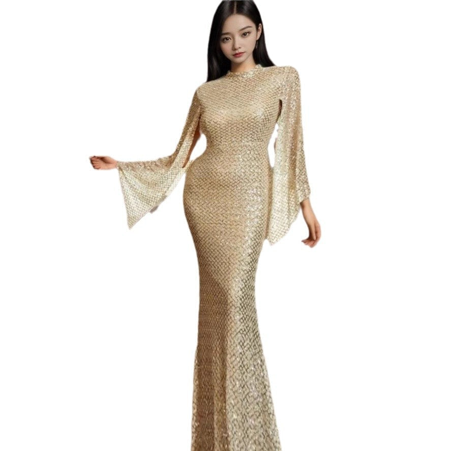Pailletten Kleid mit schwingenden Ärmeln für Damen