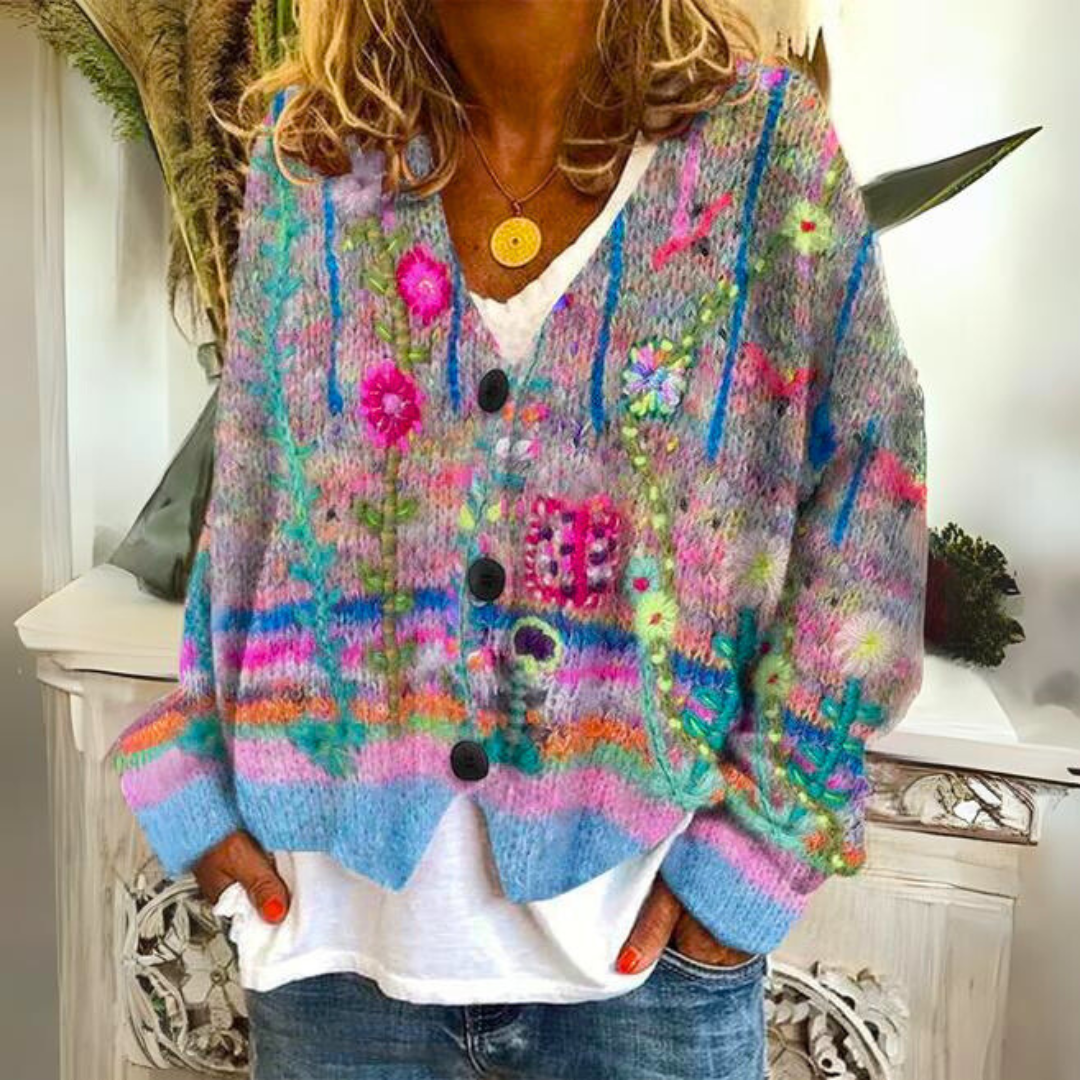 Pullis Damen farbenfroher Cardigan mit Muster aus Wollmischung
