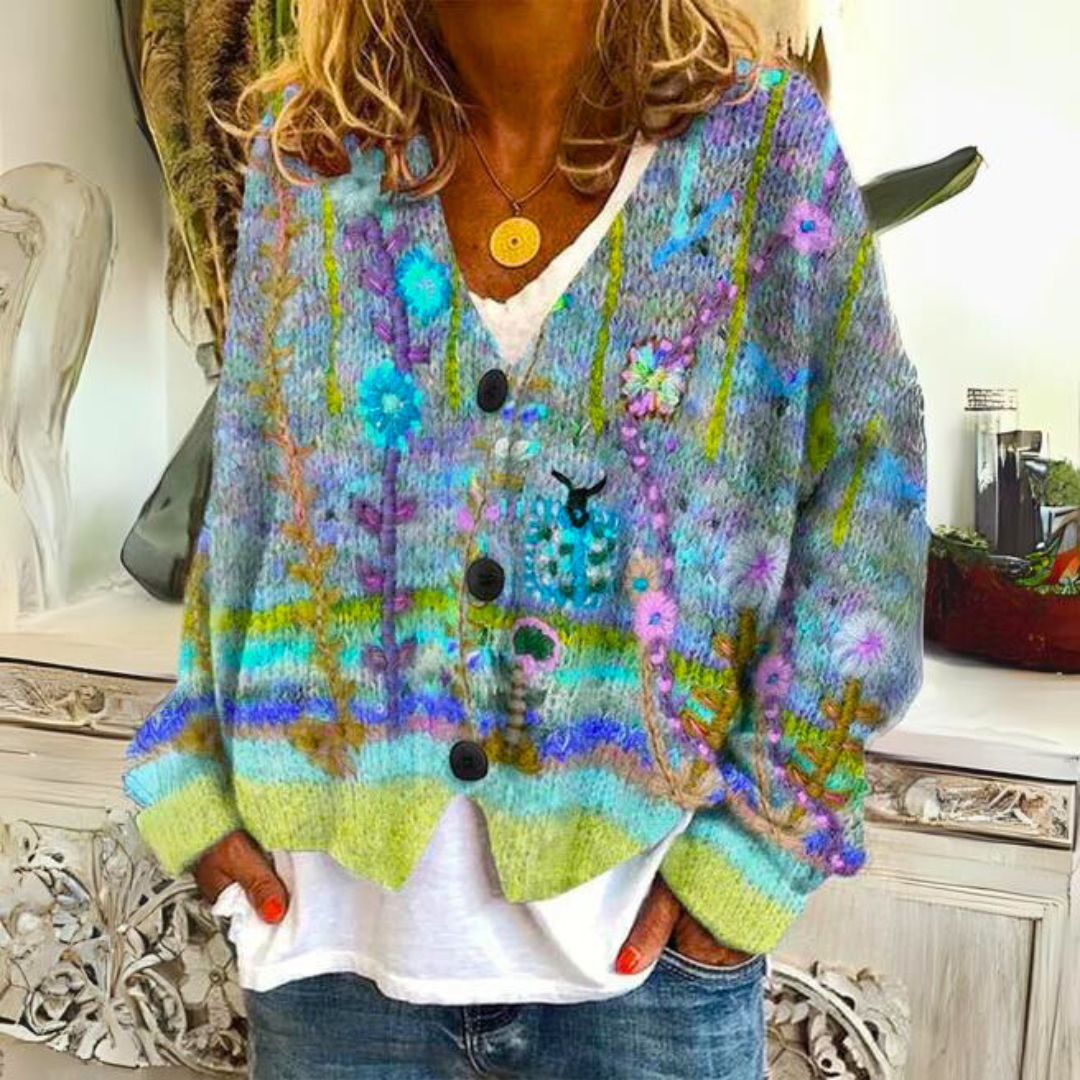 Pullis Damen farbenfroher Cardigan mit Muster aus Wollmischung