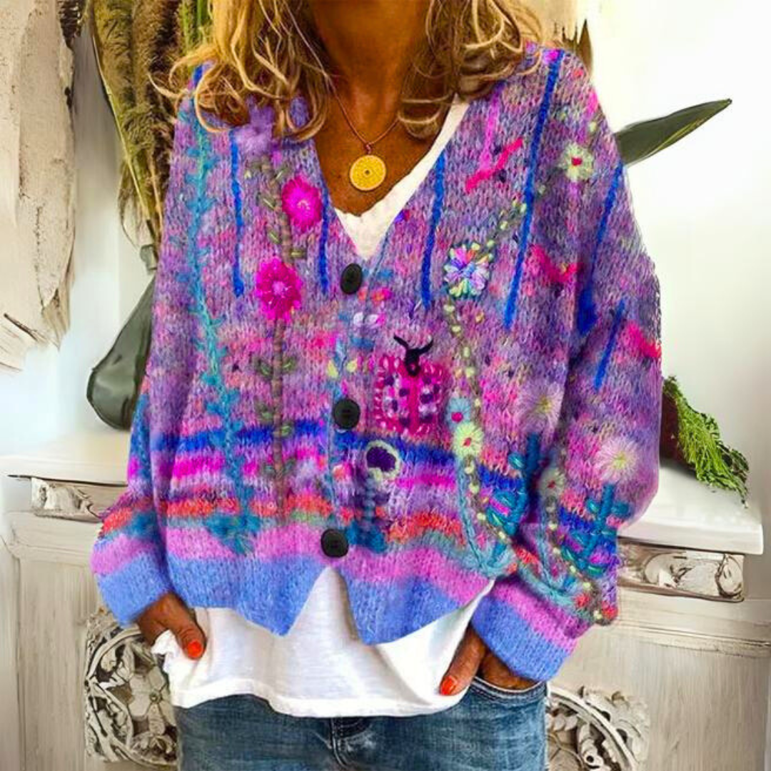 Pullis Damen farbenfroher Cardigan mit Muster aus Wollmischung