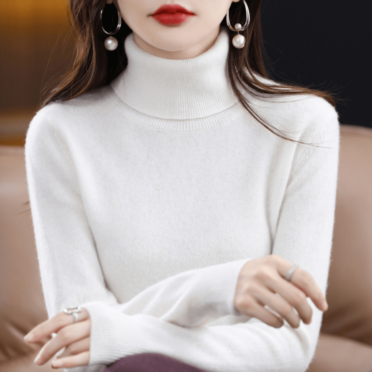 Pullis Damen Klassischer Warmer Strickpullover mit Rollkragen