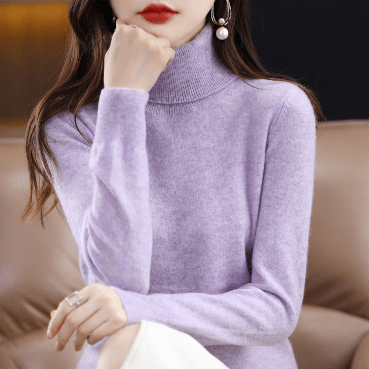 Pullis Damen Klassischer Warmer Strickpullover mit Rollkragen