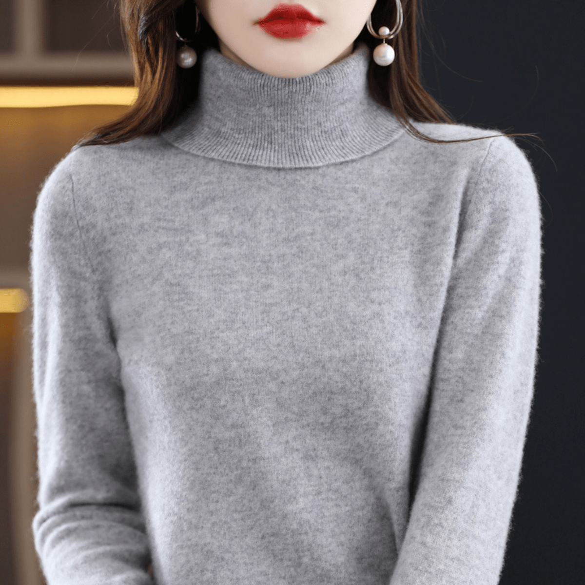 Pullis Damen Klassischer Warmer Strickpullover mit Rollkragen