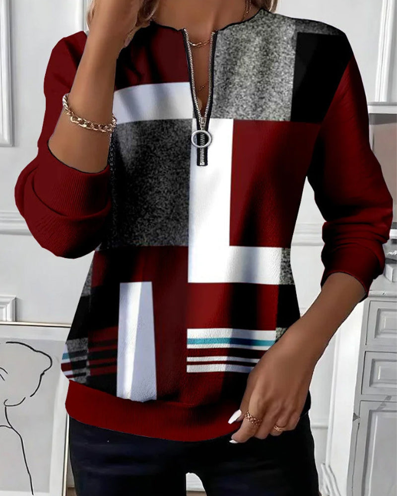 Pullis Damen mit geometrischem Muster und Reißverschluss