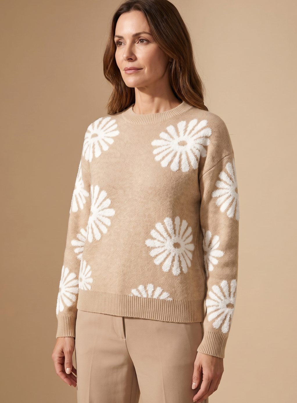 Pullis Damen Strickpullover mit Blumenmuster und lockerer Passform