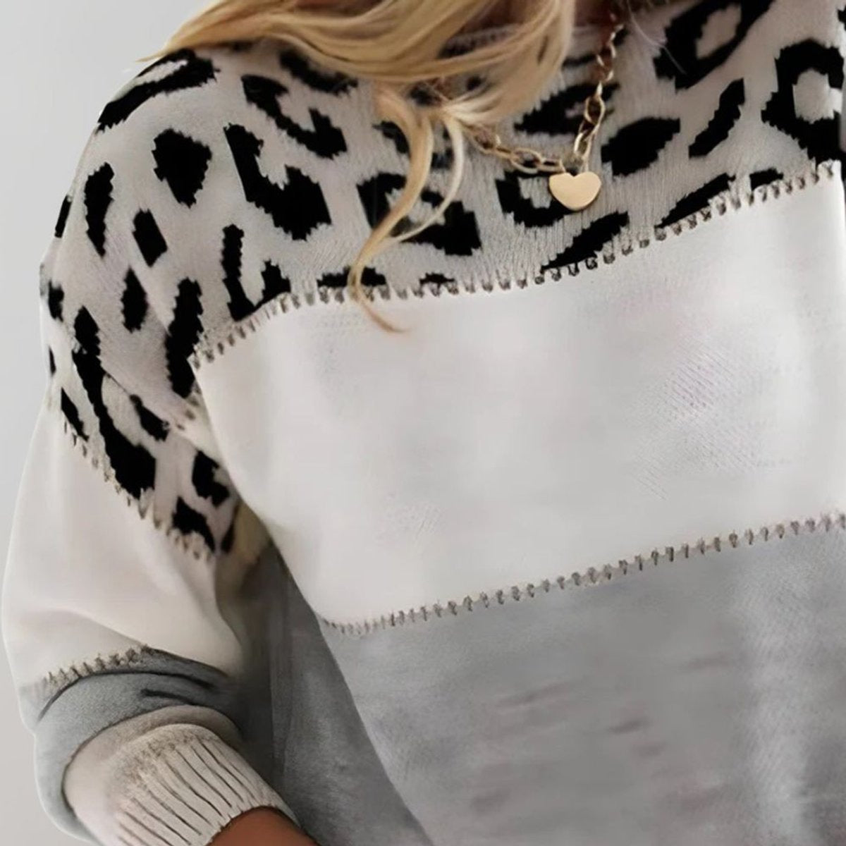 Pullis Damen Strickpullover mit Leopardenmuster und Colorblock
