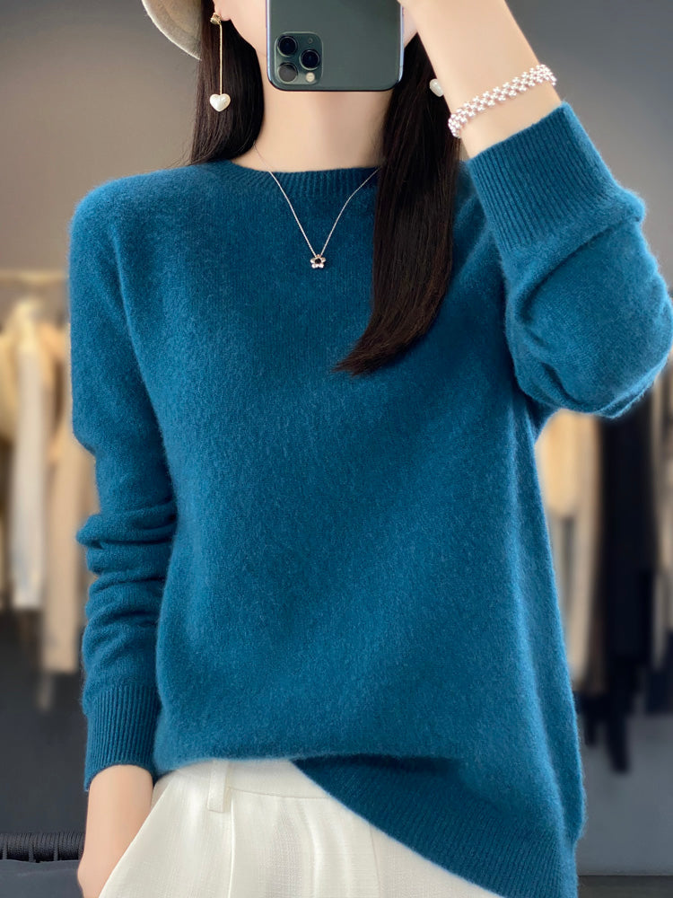 Pullis Damen Weicher Strickpullover mit Rundhalsausschnitt und Langarm