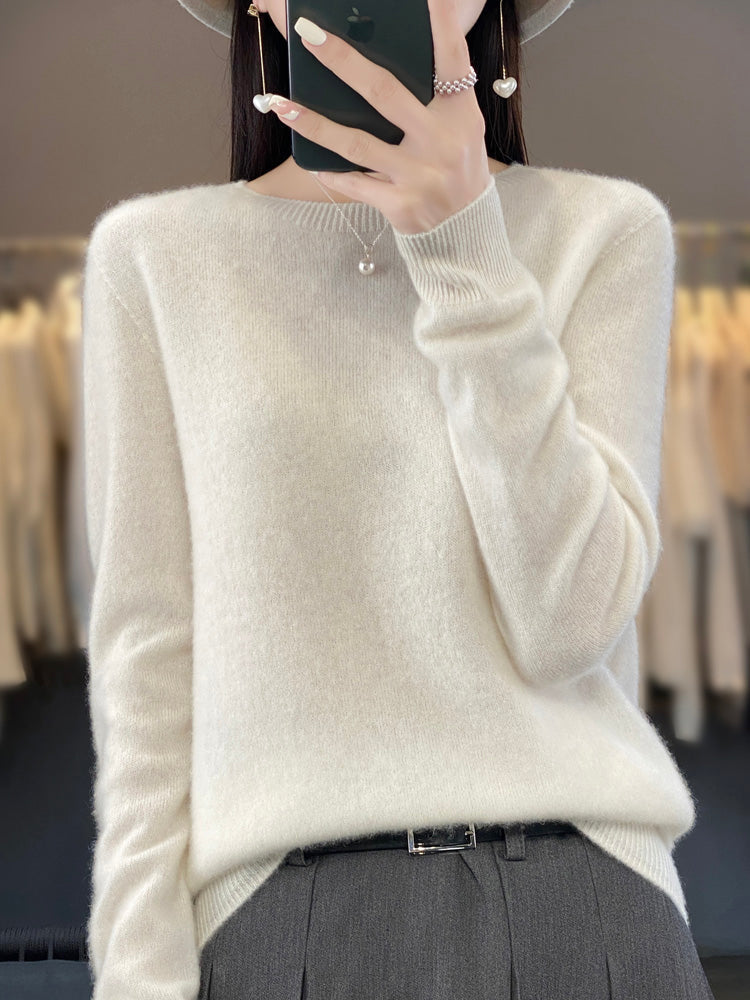 Pullis Damen Weicher Strickpullover mit Rundhalsausschnitt und Langarm