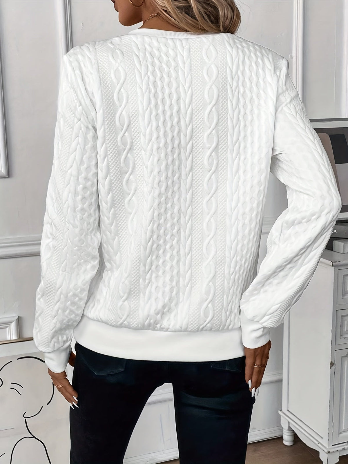 Pullover mit Zopfmuster und Reißverschlusskragen für Damen - Ansicht 2