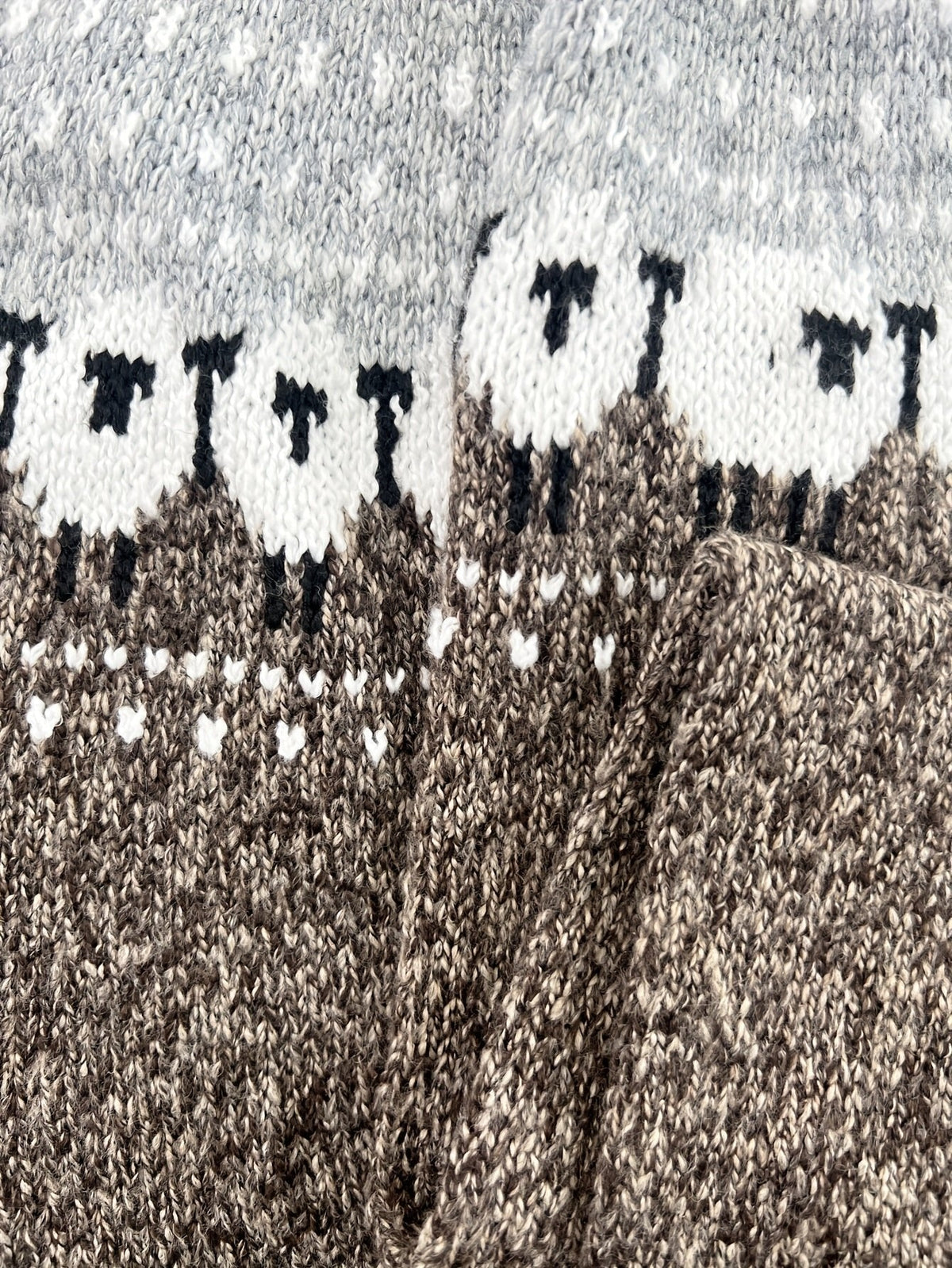 Pullover Damen mit Jacquardborte aus dickem Grobstrick zweifarbig